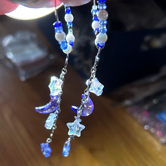 3/$25 Celestial Silver and Blue Dangle Earrings - Picture 2 of 3